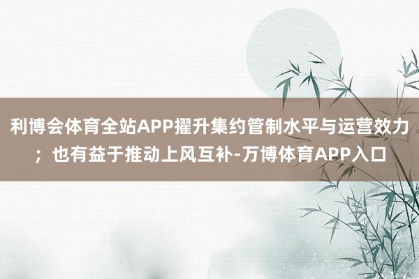 利博会体育全站APP擢升集约管制水平与运营效力；也有益于推动上风互补-万博体育APP入口