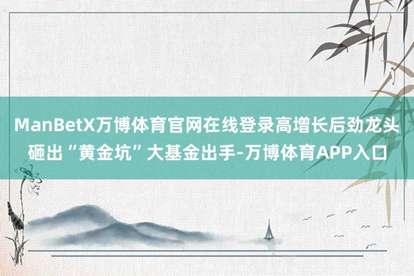 ManBetX万博体育官网在线登录高增长后劲龙头砸出“黄金坑”大基金出手-万博体育APP入口