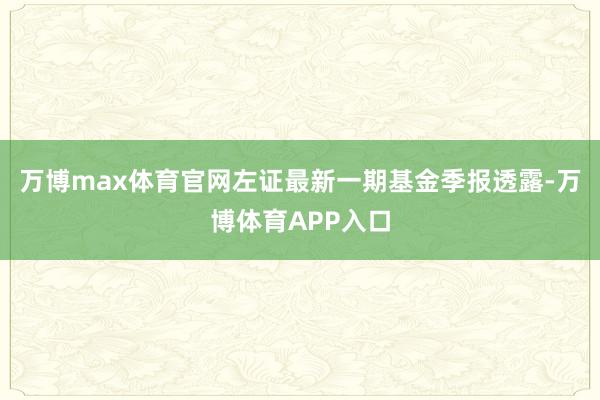 万博max体育官网左证最新一期基金季报透露-万博体育APP入口